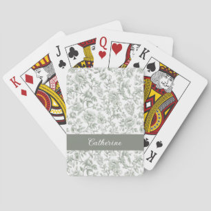 Jeu De Cartes Nom Monogramme Toile Vintage Florale Vert Sauge