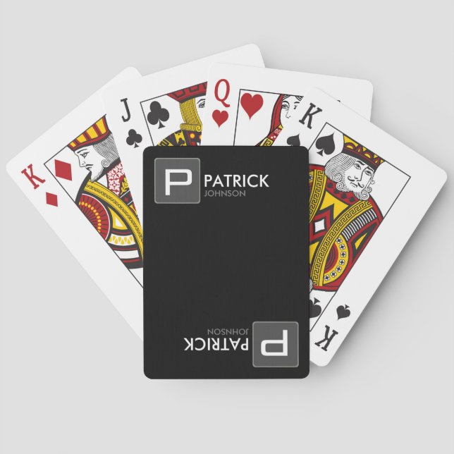 Jeu De Cartes Nom noir et blanc Monogrammé (dos)