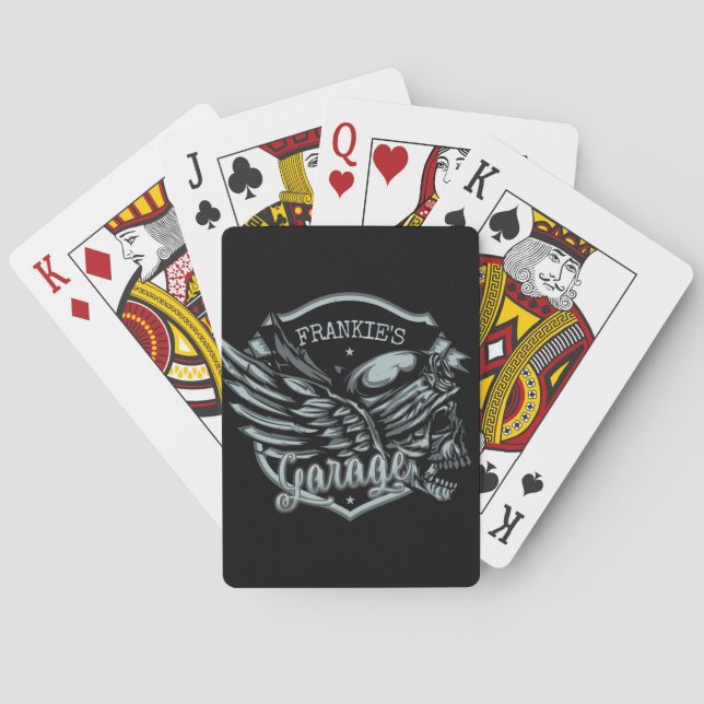 Jeu De Cartes Nom personnalisé Biker Skull Wings Motorcycle Gara (dos)