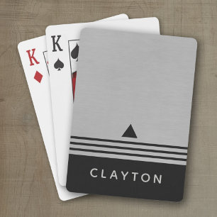 Jeu De Cartes Nom personnalisé Brossé Argent et Noir Manly Desig