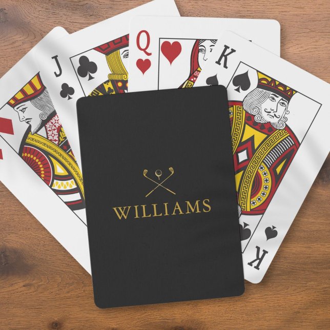 Jeu De Cartes Nom Personnalisé Clubs De Golf Noir Et Or (Personalized Name Black And Gold Golf Clubs Playing Cards)