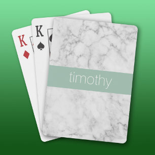 Jeu De Cartes Nom personnalisé du Motif en marbre gris et menthe