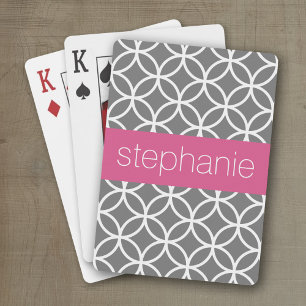 Jeu De Cartes Nom personnalisé du Motif géométrique gris et blan