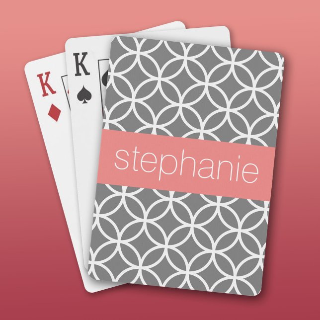 Jeu De Cartes Nom personnalisé du Motif géométrique gris et blan (Custom Playing Cards)