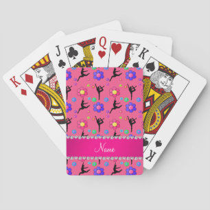 Jeu De Cartes Nom personnalisé fleurs de gymnastique rose