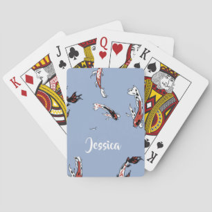 Jeu De Cartes Nom personnalisé koi poisson bleu