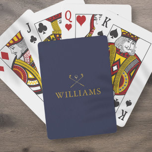 Jeu De Cartes Nom Personnalisé Marine Blue and Gold Golf Clubs