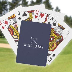 Jeu De Cartes Nom Personnalisé Marine Blue and White Golf Clubs