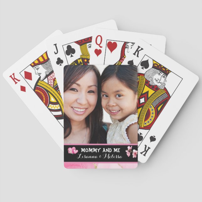 Jeu De Cartes Nom personnalisé mignon rose maman et moi (dos)
