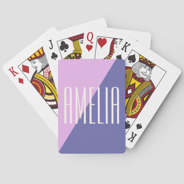 Jeu De Cartes Nom personnalisé moderne géométrique rose violet (dos)