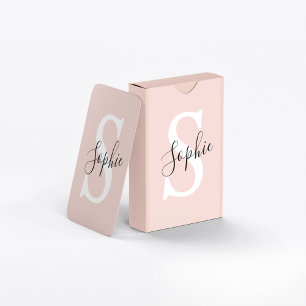 Jeu De Cartes Nom personnalisé moderne Monogram Pastel Rose