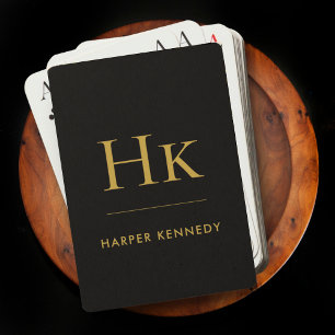 Jeu De Cartes Nom personnalisé Monogram Black Gold
