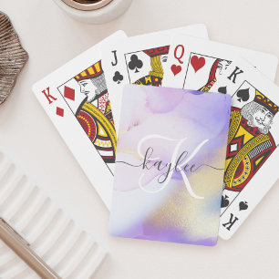 Jeu De Cartes Nom personnalisé Monogram Purple Aquarelle Luxe