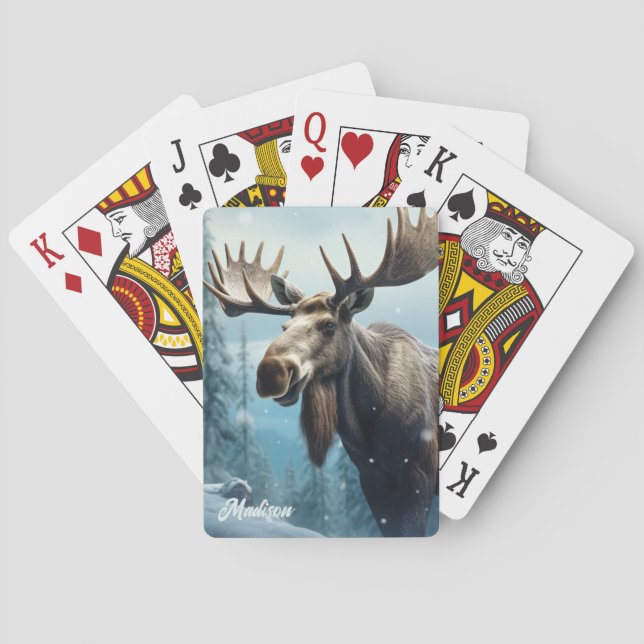 Jeu De Cartes Nom personnalisé Moose d'hiver (dos)