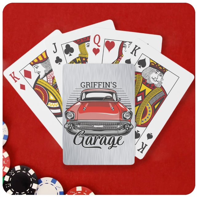 Jeu De Cartes NOM personnalisé Retro Red Classic Car Garage (Créateur téléchargé)