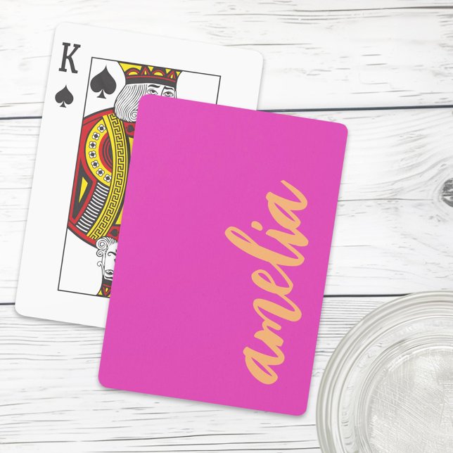 Jeu De Cartes Nom personnalisé script bold magenta orange (Custom name script bold magenta orange poker cards)