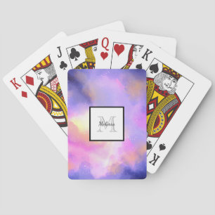 Jeu De Cartes Nuages d'espace surréels cool Monogramme d'aquarel