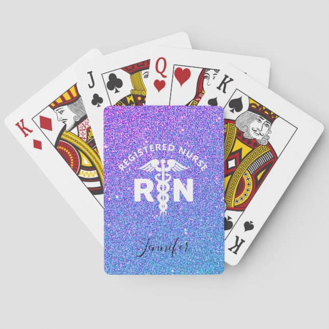 Jeu De Cartes Nurse Blue Purple Parties scintillant Caduceus Nom (dos)