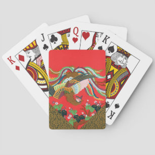 Jeu De Cartes Oiseau Phoenix Rouge Japonais Vintage Art G.A. Aud