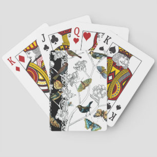 Jeu De Cartes Oiseaux et papillon sur un arrière - plan noir et
