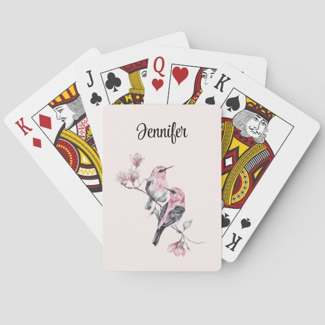 Jeu De Cartes Oiseaux roses et noirs sur une branche d'arbre (dos)