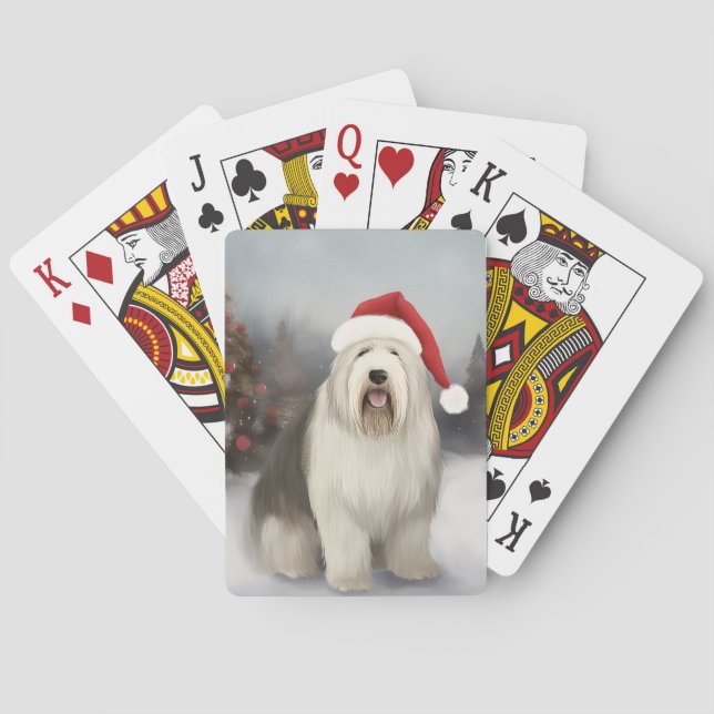 Jeu De Cartes Old English Sheepdog en Noël de neige (dos)
