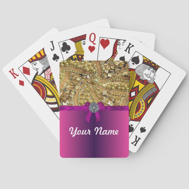 Jeu De Cartes Or bling & magenta (dos)