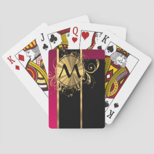 Jeu De Cartes Or magenta et monogramme noir