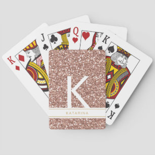 Jeu De Cartes Or Rose Gold Moderne Monogramme Initial Rose Paill