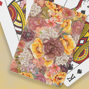 Jeu De Cartes Orange Bourgogne Crème Floral Aquarelle  