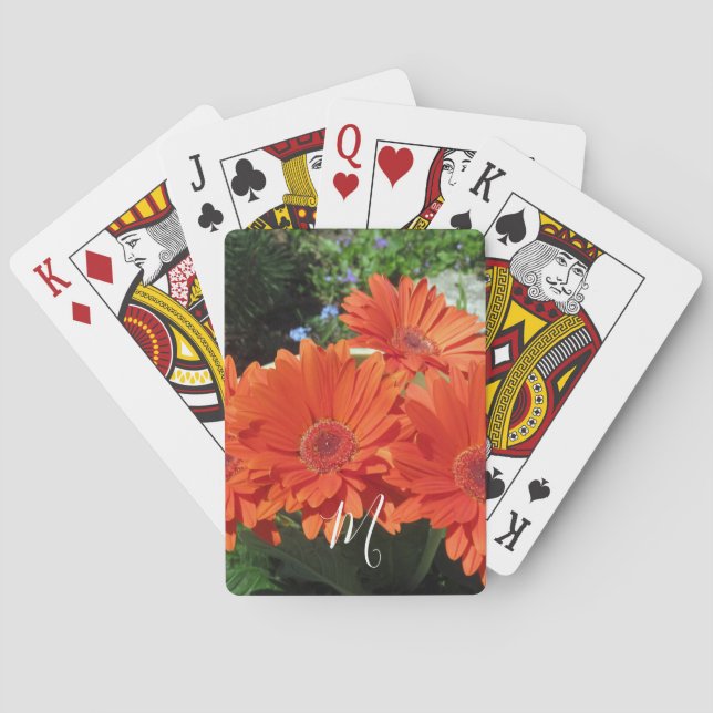 Jeu De Cartes Orange Daisy Photo Monogramme Classique Cartes De  (dos)