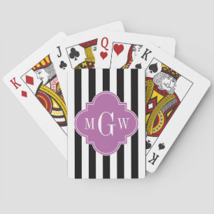 Jeu De Cartes Orchidée noire blanche Quatrefoil 3 Monogramme