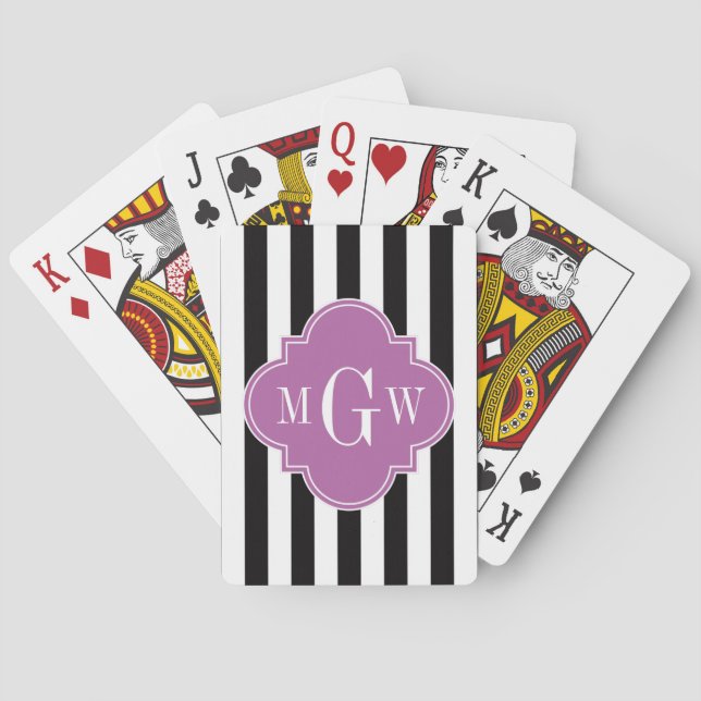 Jeu De Cartes Orchidée noire blanche Quatrefoil 3 Monogramme (dos)