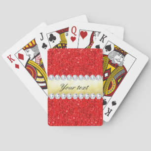 Jeu De Cartes Paillettes rouges personnalisées, feuille d'or,