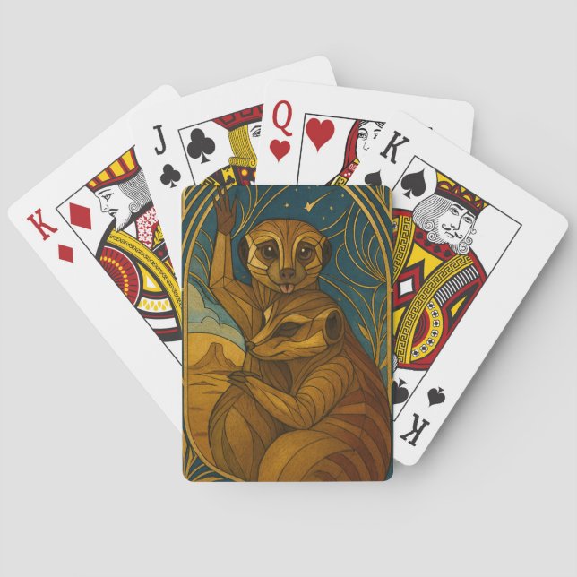 Jeu De Cartes Paire Meerkat Stylisée Sous Ciel Étoilé (dos)