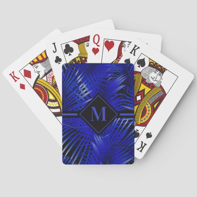 Jeu De Cartes Palme bleu tropicale monogramme (dos)