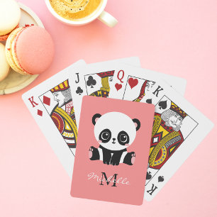 Jeu De Cartes Panda à assise mignonne Monogramme Saumon personna