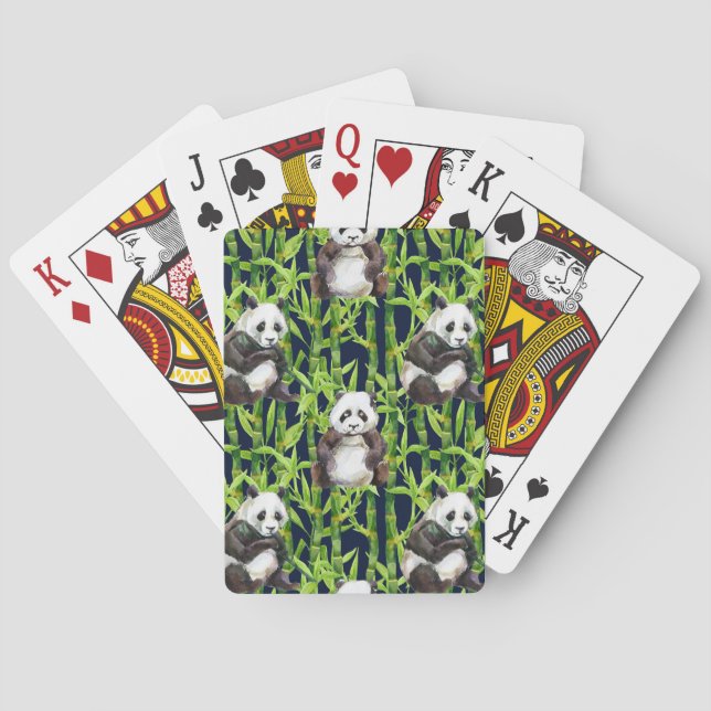 Jeu De Cartes Panda avec Motif d'aquarelle en bambou (dos)