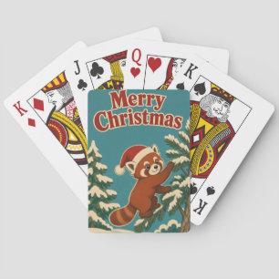 Jeu De Cartes Panda roux bordure de pin Noël