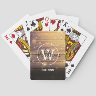 Jeu De Cartes Panneaux de bois Monogramme Script rustique et élé