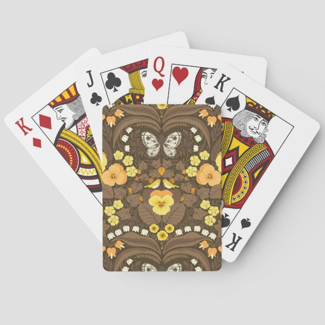 Jeu De Cartes Pansies jaunes, oiseaux et papillons (dos)