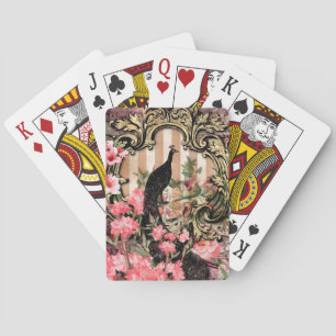 Jeu De Cartes Paon et fleurs grunge illustrés antiques