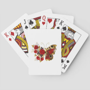 Jeu De Cartes Papillon de fleurs rouges aux roses rouges