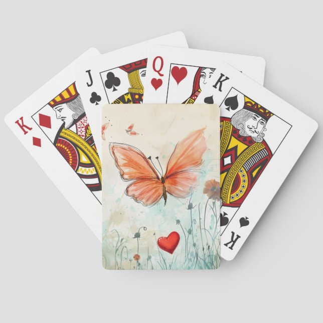 Jeu De Cartes Papillon et Coeur rouge (dos)