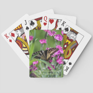Jeu De Cartes Papillon jaune de machaon et oeillet rose