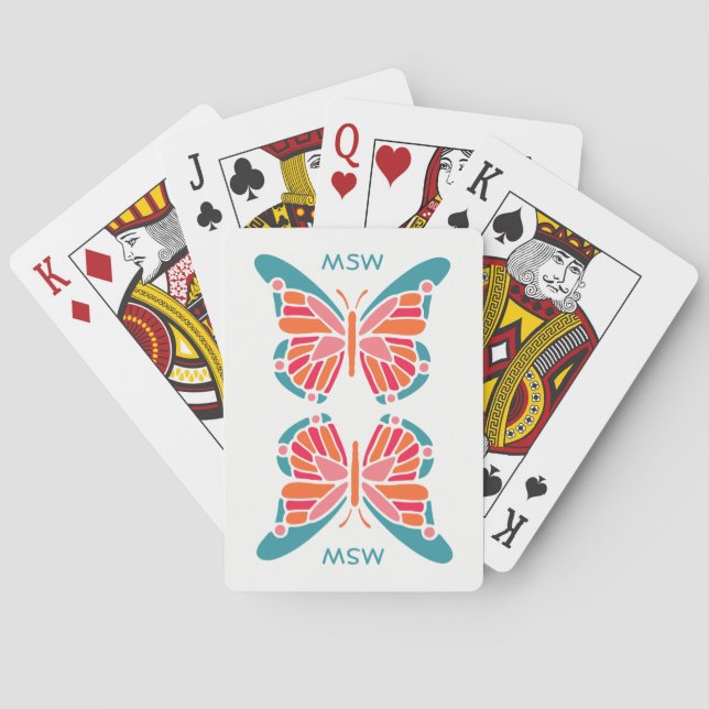 Jeu De Cartes Papillon stylisé monogramme personnalisé lecture d (dos)