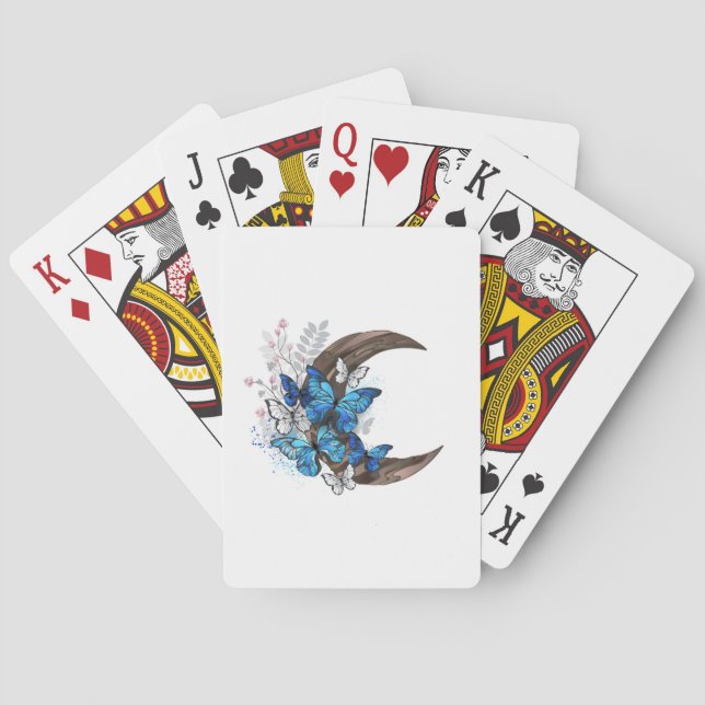 Jeu De Cartes Papillons bleus sur croissant en bois (dos)