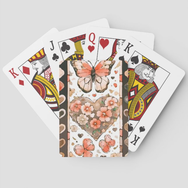 Jeu De Cartes Papillons, Coeurs et Fleurs (dos)