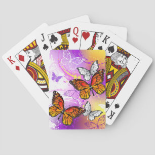 Jeu De Cartes Papillons Monarque sur Arrière - plan pourpre