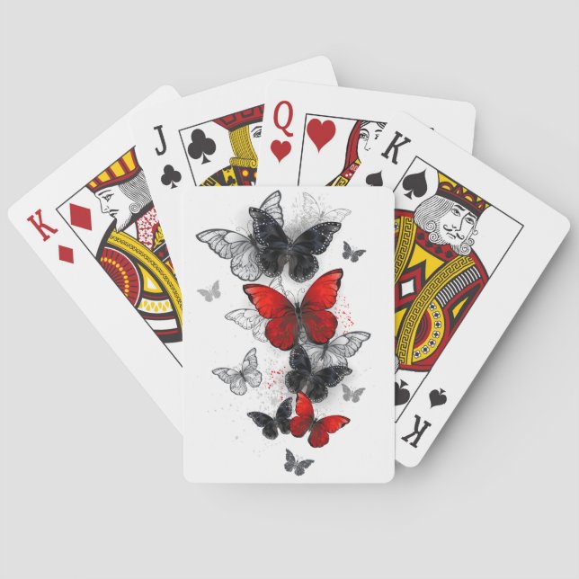 Jeu De Cartes Papillons noirs et rouges volants (dos)